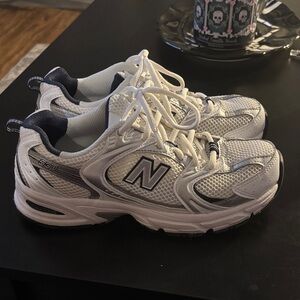 New Balance White and Navy Sneakers
